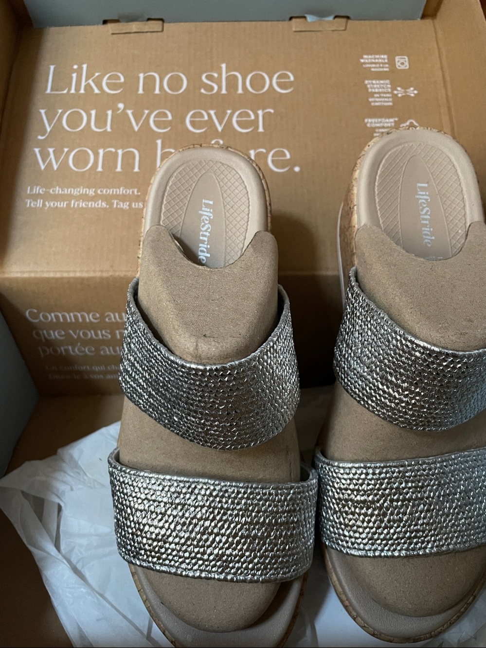Lifestride BZEES Airstep Resort Silver Wedge Sandals